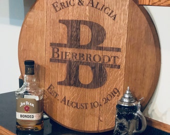 Laser Engraved Bourbon Barrel Lid: Personalized Wedding Guestbook