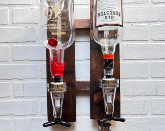 Bourbon Barrel Liquor Dispenser: Wall Mount Double Dispenser, Man Cave Decor