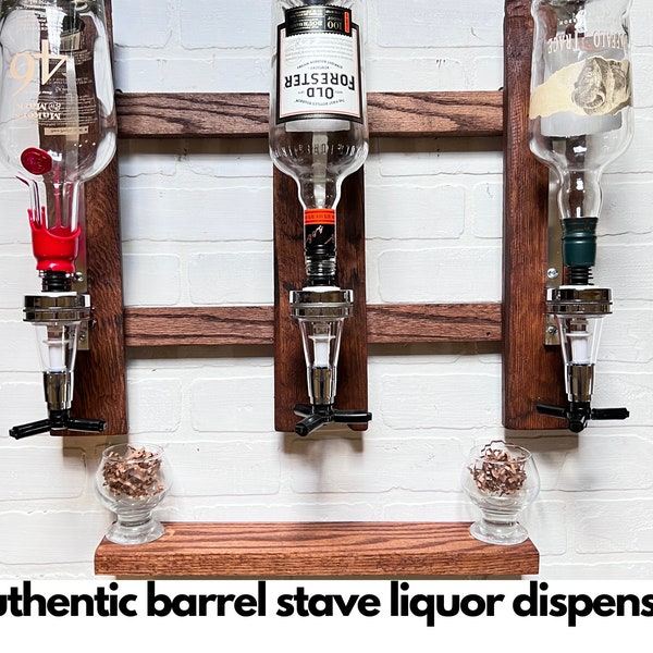 Authentic Bourbon Barrel Dispenser, Wall Mount Liquor Dispenser, Man Cave Decor, Gifts for Him, Triple Dispenser, Father's Day