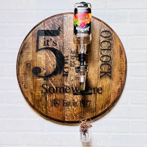 Whiskey Barrel/Wall Mount Dispenser/Wall Liquor Dispenser/Laser Engraved Bourbon Barrel Lid/Personalized Barrel Head/Used Barrel Lid/Dad