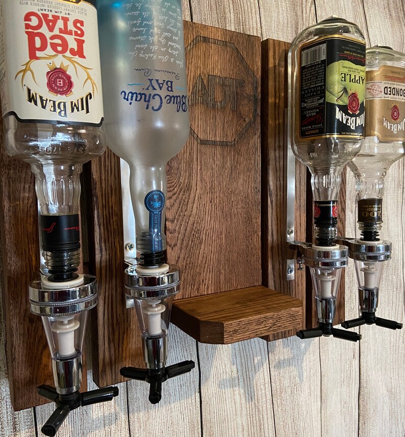 Liquor Dispenser/Red Oak/Whiskey Dispenser/Bourbon Dispenser/Wall Mount Dispenser/Bar Decor/Man Cave/Gifts For Him
