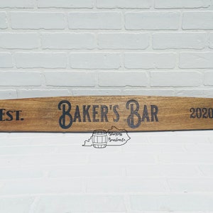 Personalized Bourbon Barrel Stave Bar Sign: Laser Engraved Mancave Decor