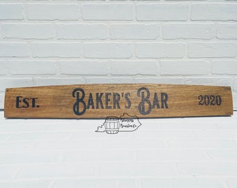 Personalized Bourbon Barrel Stave Bar Sign: Rustic Kentucky Decor