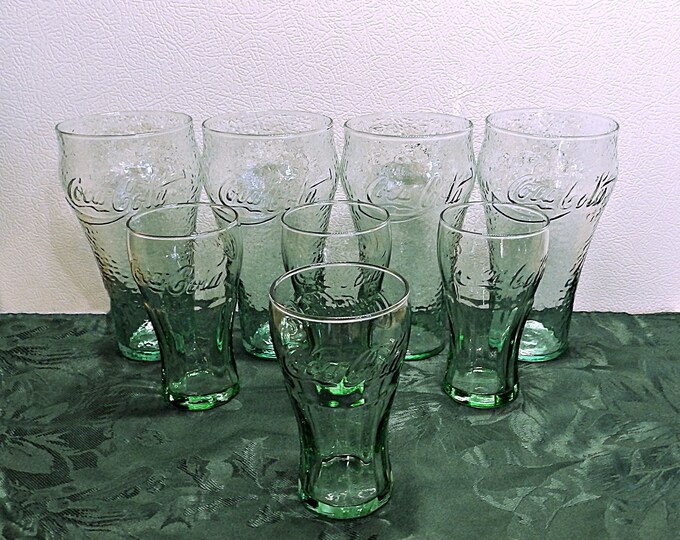 Green Coke Glasses,pebbled Glass Coke,mini Coke Glasses,set of Eight