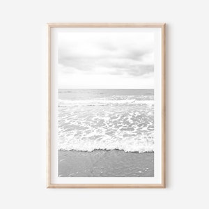 black and white beach waves printable art, coastal shore, boho beach, instant digital download
