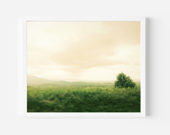 Groene weide landschapskunstprint, groene weiden, instant digitale download