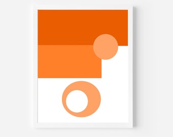 Orange abstract art print| orange geometric shapes wall art| boho modern circles| instant digital download