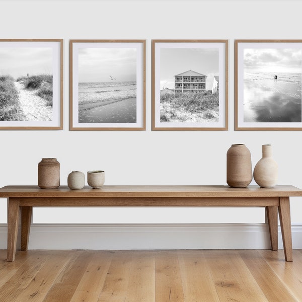 Art imprimable côtier noir et blanc, rivage de plage, lot de 4, galerie murale de plage, plage Boho, téléchargement numérique, 5 x 7, 8 x 10, 11 x 14, 16 x 20