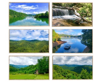 Lot d'oeuvres d'art pour téléviseur avec cadre Samsung, paysage naturel vibrant, lacs de montagne, Caroline du Nord, chalet, parc d'État national, oeuvre d'art pour téléviseur avec cadre