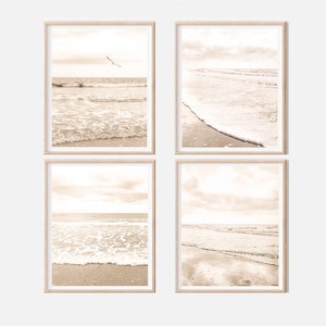 Sepia coastal beach photos| Boho beach waves prints| neutral beach wall art gallery| set of 4| ocean landscape prints| shipped photography