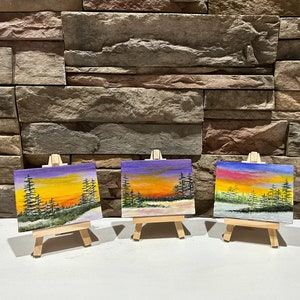 Miniature Christmas Landscape Painting: Acrylic Canvas Art (3x4 in)