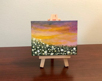 Flower Painting, Miniature, Acrylic, Landscape, Mini Canvas Art, 3x4 Mini Painting, Nature, Decor, Mini Art