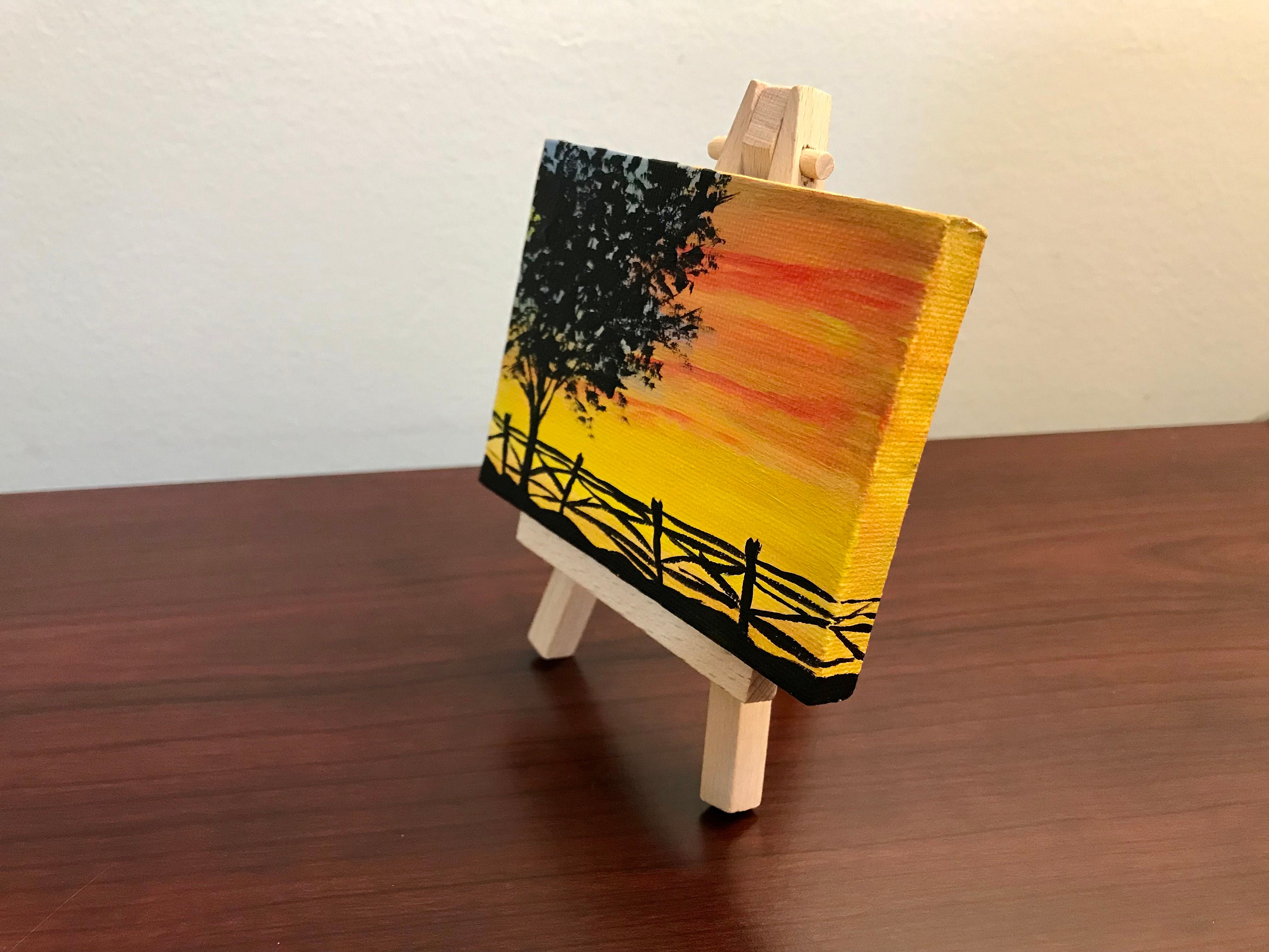 Miniature Painting, Mini Canvas, Sunset, Set of 2 Paintings, Landscape,  3X4, Decor, Canvas Art, Painting With Easel 