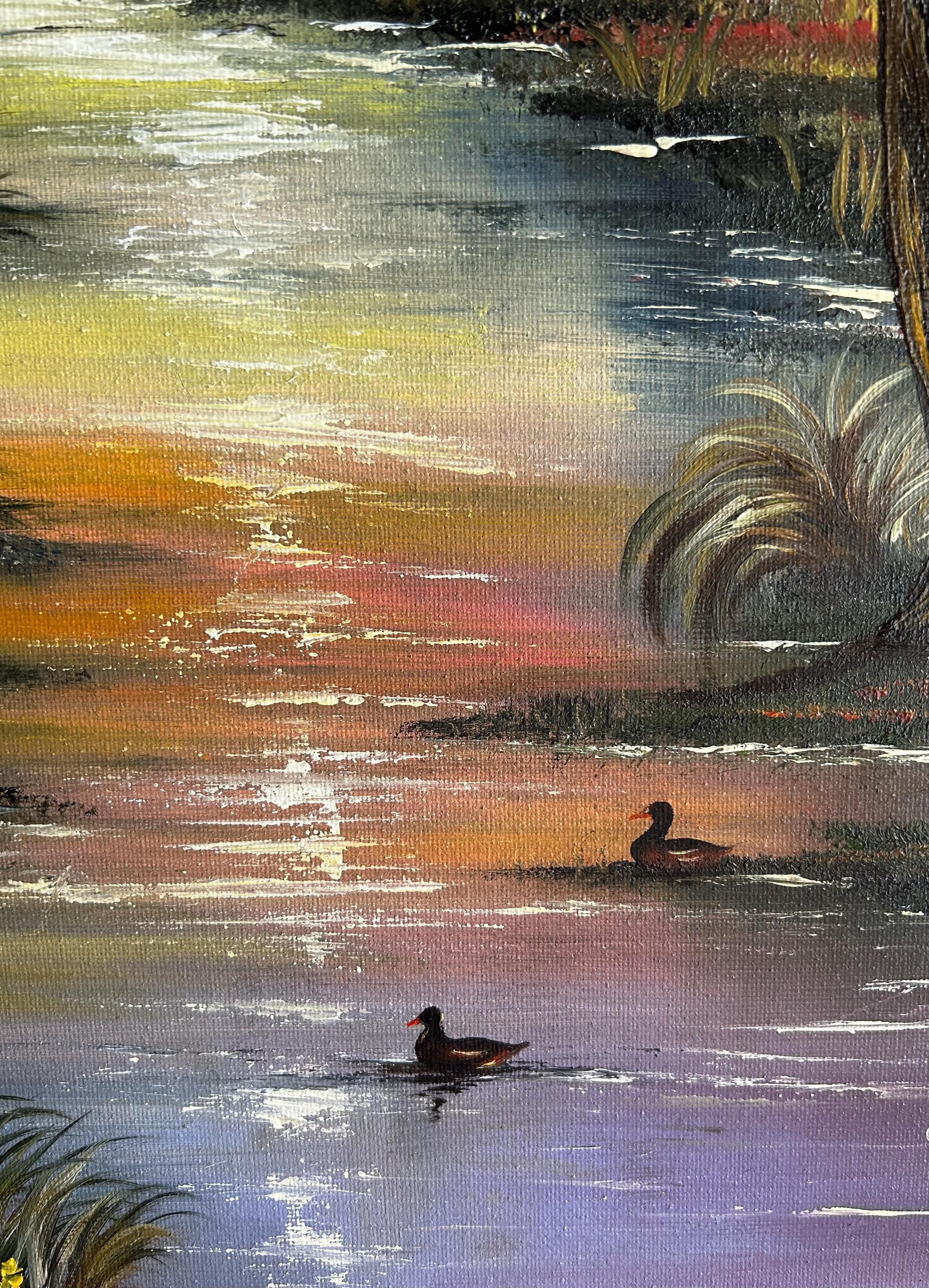 Sunset Landscape Oil Painting on Canvas - 16x20 Hand Painted Wall Art ...