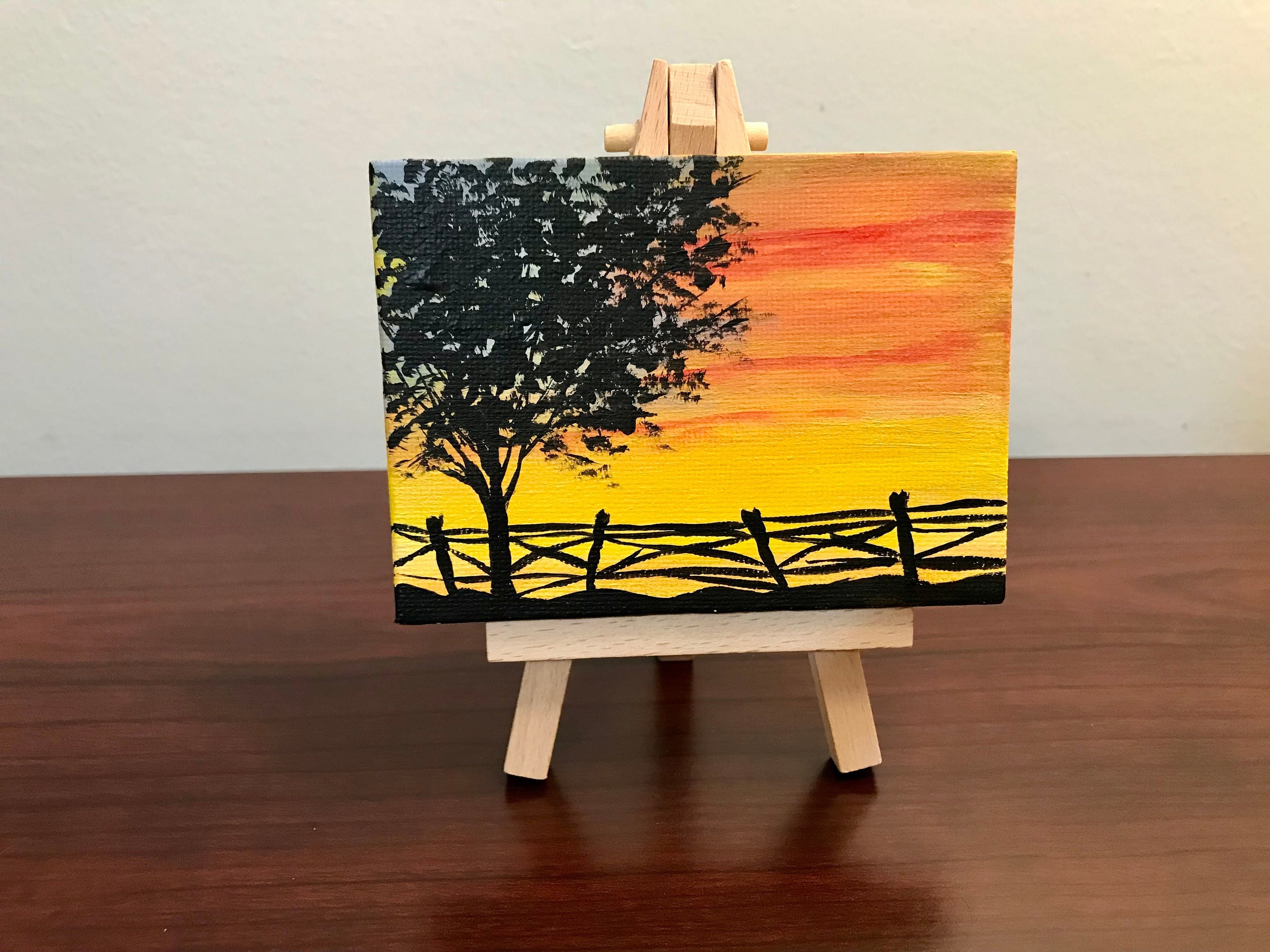 Miniature Painting, Mini Canvas, Sunset, Set of 2 Paintings, Landscape,  3X4, Decor, Canvas Art, Painting With Easel 