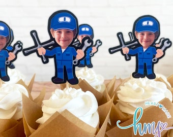 Mechanic Cupcake Toppers, Personalized Mechanic Cupcake Toppers, Automotive Cupcake Topper, Mechanic Cake Topper, Mechanic Gift, Car Lover
