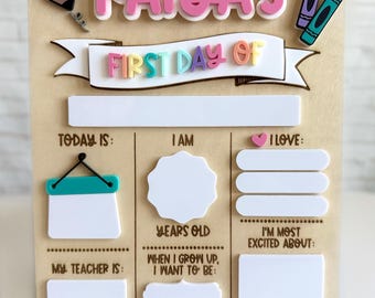Personalized First and Last Day Sign, Dry Erase Back to School Photo Prop,Custom Preschool Kindergarten Board, First Day of School Decor