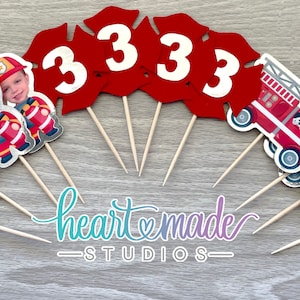 Firefighter Cupcake Toppers Personalized, Firetruck Cupcake Toppers, Fireman Cupcake Toppers, Firefighter Party, Firetruck Party, Fireman