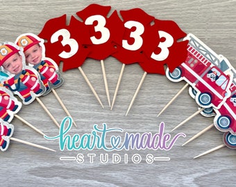 Firefighter Cupcake Toppers Personalized, Firetruck Cupcake Toppers, Fireman Cupcake Toppers, Firefighter Party, Firetruck Party, Fireman