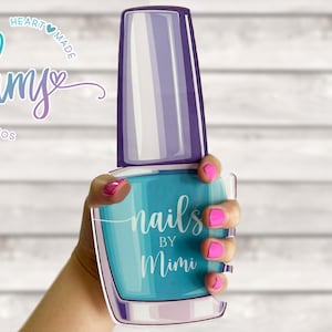 Teal Nail Polish Nail Photo Prop for Nail Technicians that reads "Nails By Mimi"