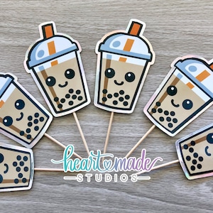 Boba Cupcake Toppers,Boba Tea, Milk Tea,Pearl Tea,Bubble Tea,Tapioca Balls,Boba Bar,Kawaii,Boba Birthday,Boba Party,Kawaii Cupcake Toppers