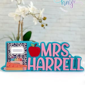 Personalized Name Plate,Name Plate,Teacher Name Plate,Name Plate with Pen Holder, Teacher Pen Holder,Gift for teacher, teacher appreciation Arctic Blue