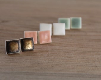 square clay stud earrings