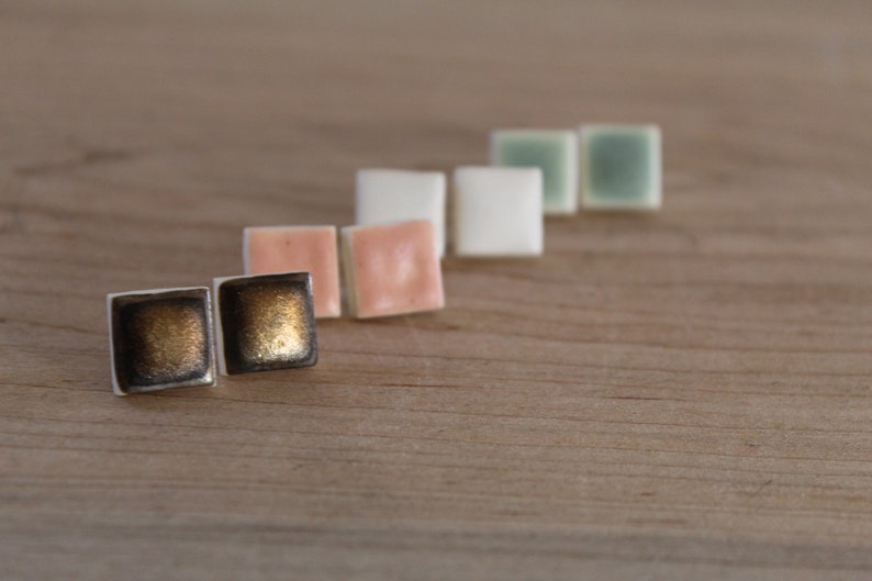 square clay stud earrings image 1