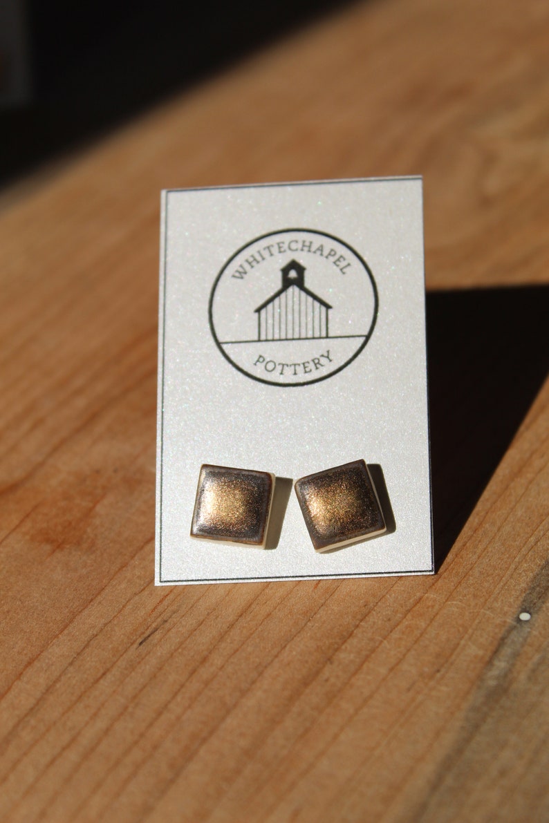 square clay stud earrings Copper