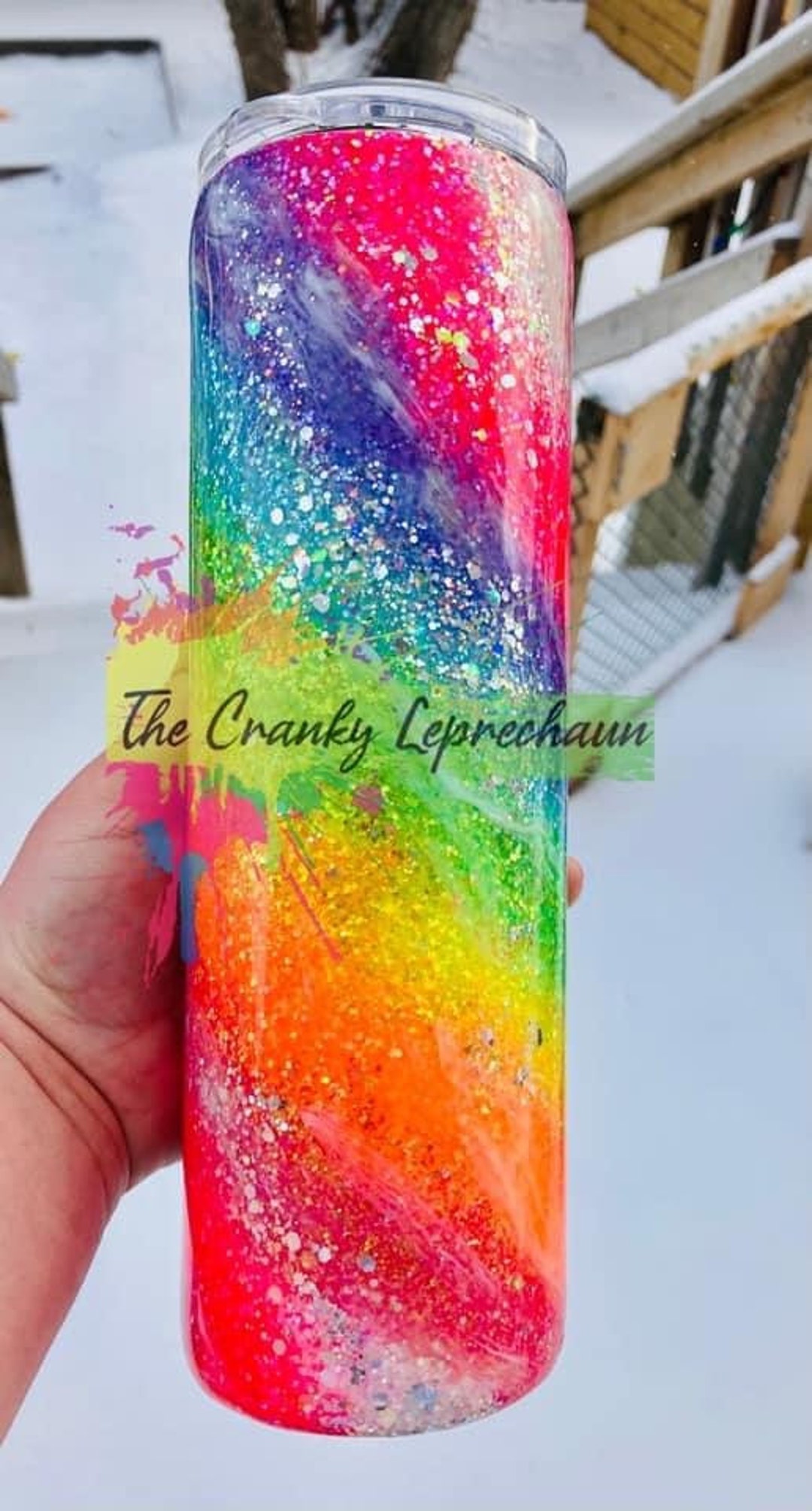 Rainbow Swirl Glitter Tumbler Custom Name Epoxy Drink Cup Etsy