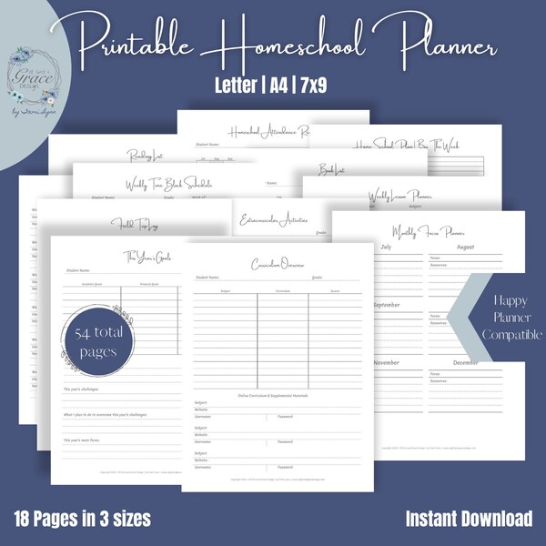 Printable Homeschool Planner Pack | Homeschool Lesson Plan | Complete Homeschool Lesson Plan Kit | Minimalist Design Homeschool Planner