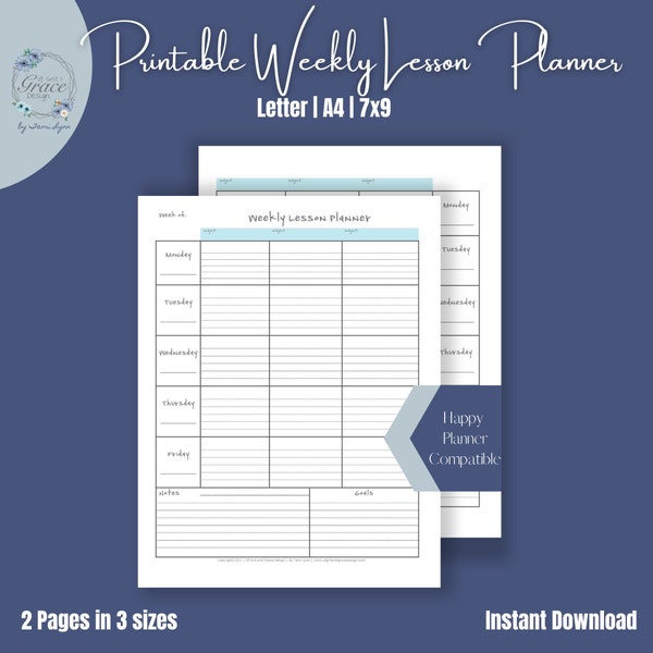 Printable Weekly Vertical Lesson Planner Etsy