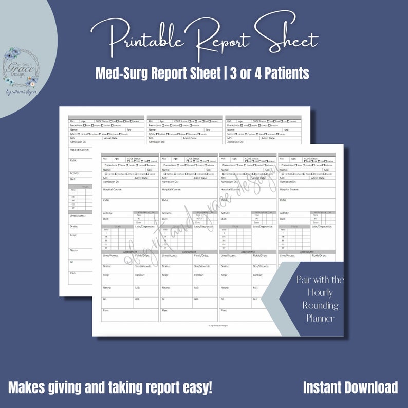 Printable Med-surg Report Sheet, Telemetry Nurse Patient Brain Sheet ...