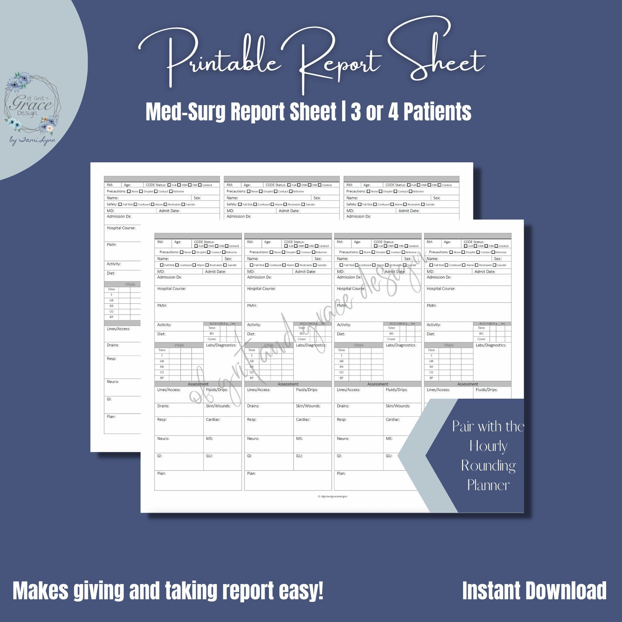Four Patient Worksheet.pdf Printable Med-surg Report Sheet, Telemetry Nurse Patient Brain Sheet ...