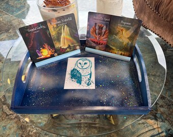 Owl Tray with Handles | Portable Altar Tray for Tarot, Crystals & Rituals | Bed/ Outdoor Use