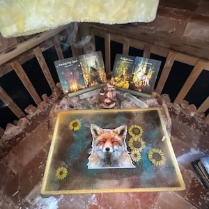Très grand plateau renard majestueux, support de pierres précieuses, encens de table, carte de tarot, plateau à rouler, plateau à bougies, plateau de service