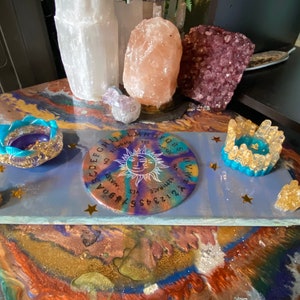 Lift the veil and connect with higher self pendulum board with resin purple pendulum / alter/shrine/spiritual/prayer board