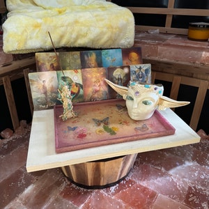 meditation table, zen table, meditation alter, offering table, handcrafted wooden table, spiritual alter, shrine, portable table