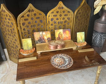 meditation table LARGE-set of 10, Golden Moon tarot table, ritual table, alter table, offering table, tarot holder, crystal table, shrine,