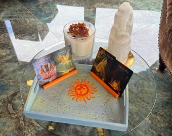Radiating celestial sun Tray with Handles | Portable Altar Tray for Tarot, Crystals & Rituals | Bed/ Outdoor Use