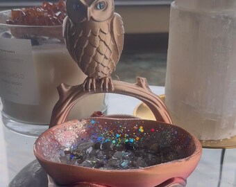 The Owl Spirit Companion  home protection, energy, cleansing, and charging— Awakened Guardian of Moonstone Vision, Labradorite Magic