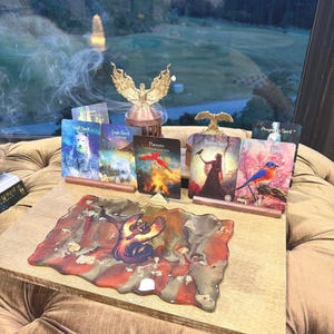 Mesa de meditación - juego de 7, mesa de fénix, mesa de altar, mesa de ofrendas, porta tarot, mesa de cristal, mesa de incienso, santuario,