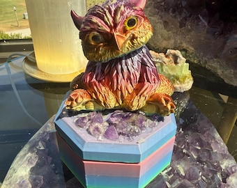 The Owl Dreamseer Spirit Companion — Dual Chamber Astral Protection Vessel with Hidden Owl Chamber & Crystal Energy Dish For Home protection