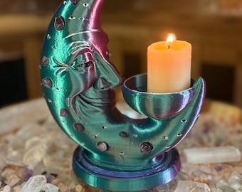 Half moon candle holder and tarot card holder , alter companion, protector, alter spirit