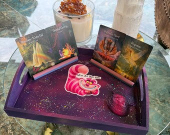 Cheshire Cat Tray with Handles | Portable Altar Tray for Tarot, Crystals & Rituals | Bed/ Outdoor Use
