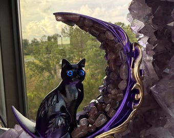 BlackCat Familiar Altar Companion Strawberry Quartz & Amethyst • Tarot Protection • Intuition  Emotional Healing Guardian