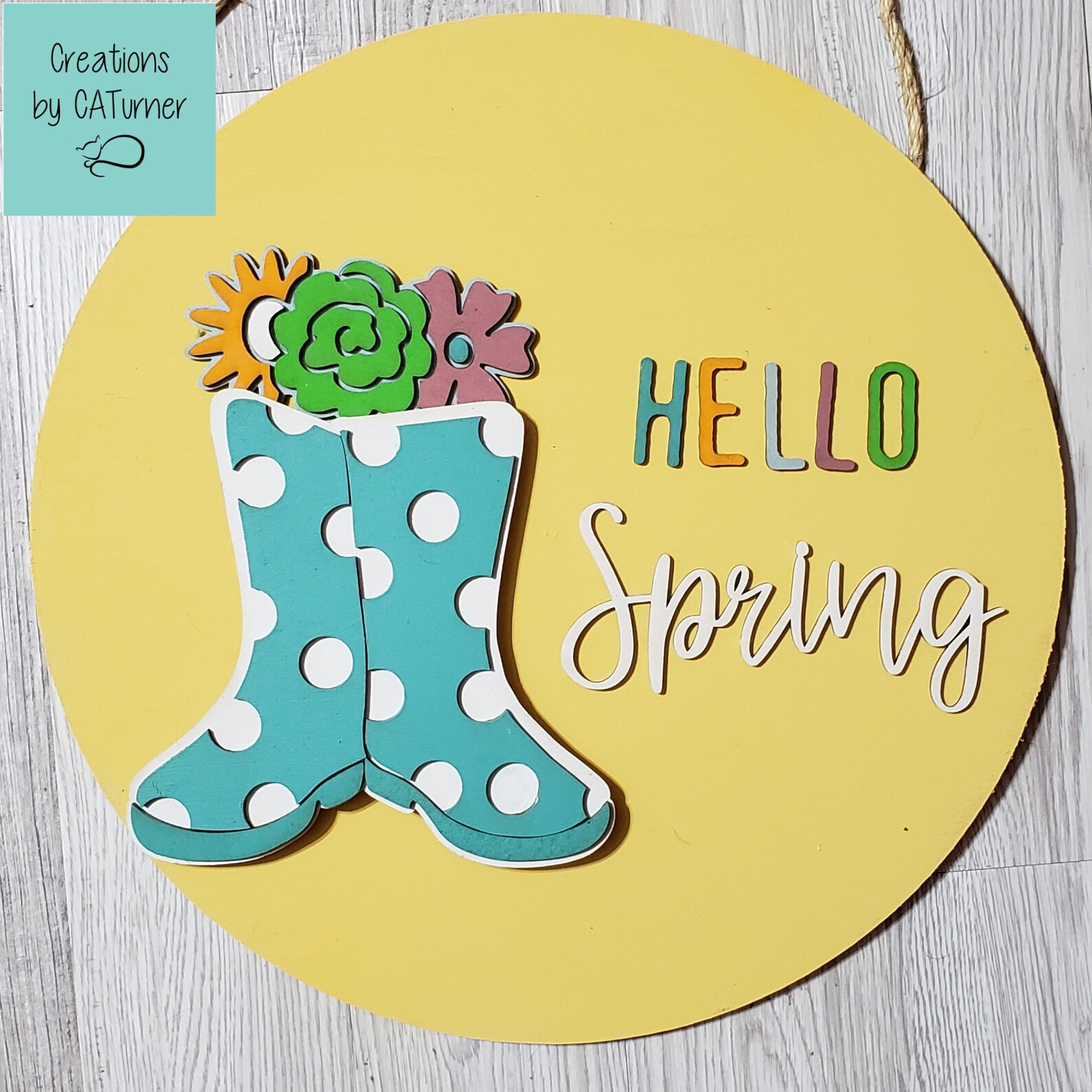 DIY Round Door Hanger Hello Spring Door Hanger Rainboot Door Etsy