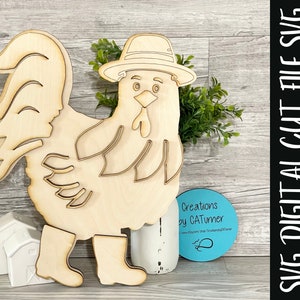 Glowforge File | Laser SVG File | Farmer Rooster | DIY  Kit | Decor SVG | Laser Cut File | Chicken Decor