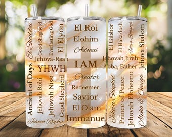 Names of God Tumbler PNG for Women Scripture Wrap I AM Bible Verse Tumbler Sublimation Christian Gift for her Marble Tumbler Design 20 oz