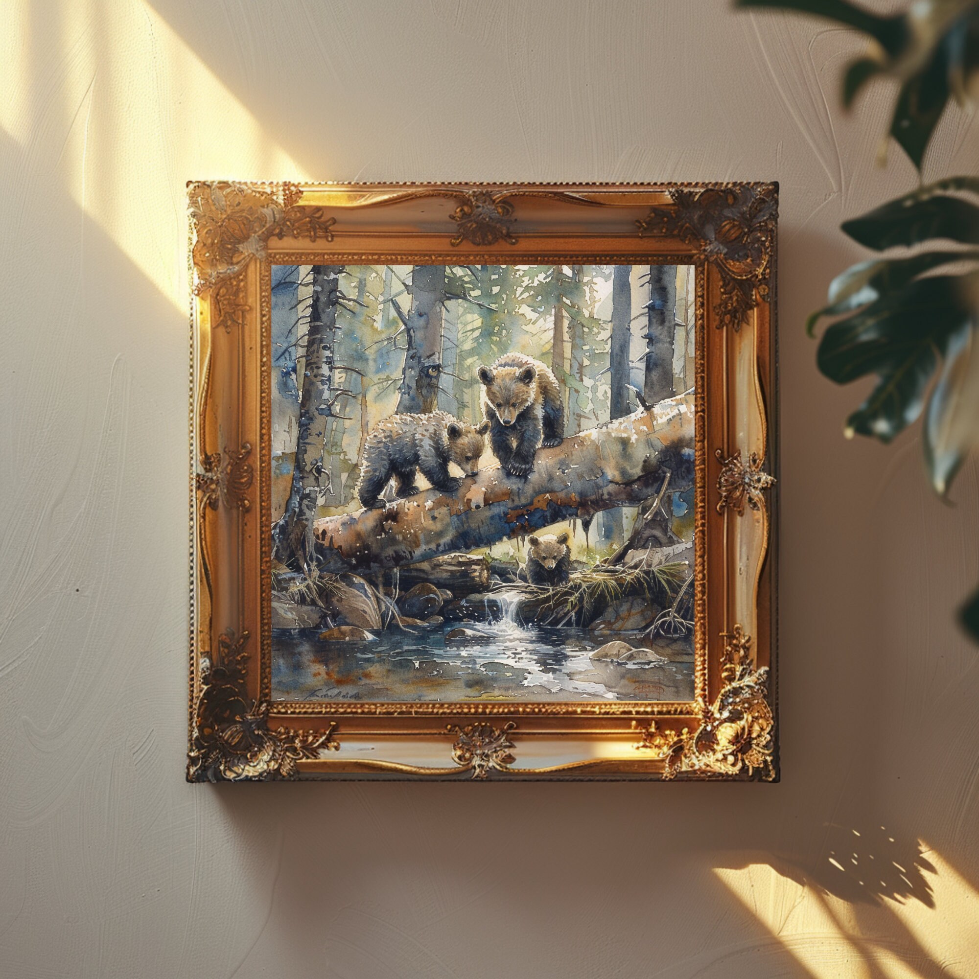 Digital Download Art Rustic Wall Art Print Bear Cubs Art Wall Landscape ...